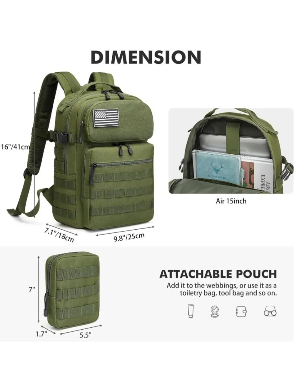 25L Tactical Small Backpack for 15